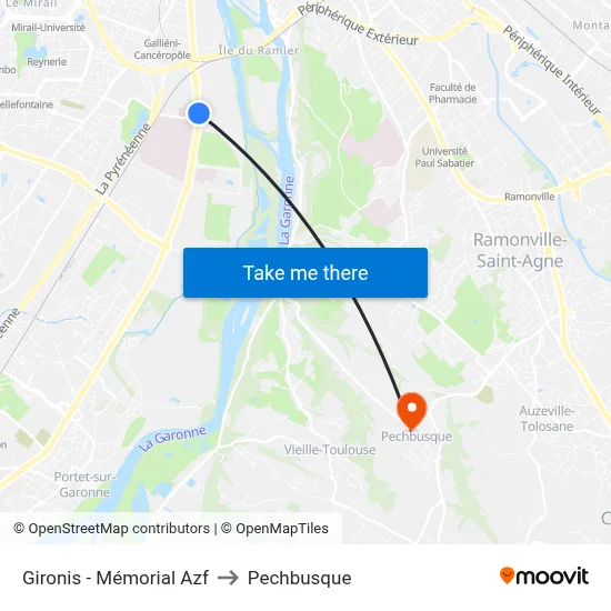 Gironis - Mémorial Azf to Pechbusque map