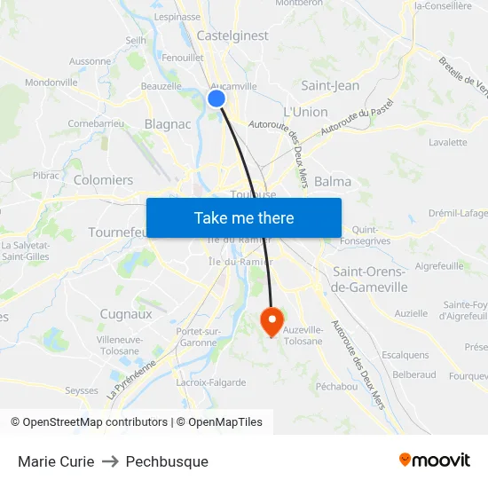 Marie Curie to Pechbusque map
