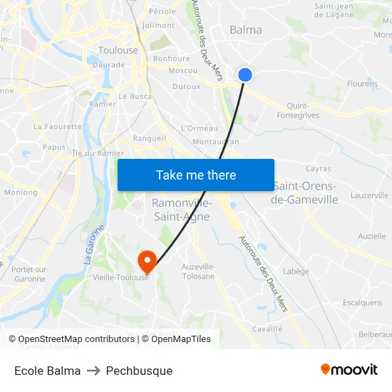 Ecole Balma to Pechbusque map