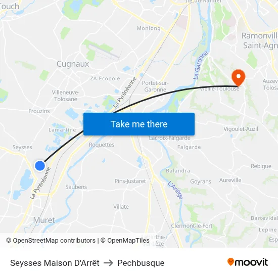 Seysses Maison D'Arrêt to Pechbusque map
