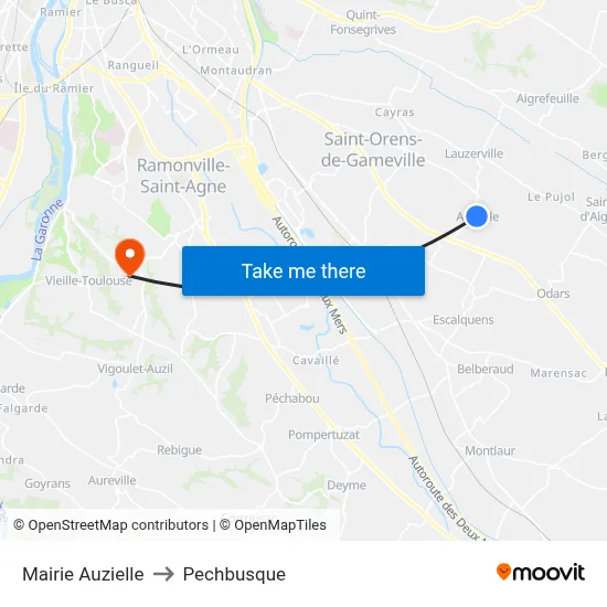 Mairie Auzielle to Pechbusque map