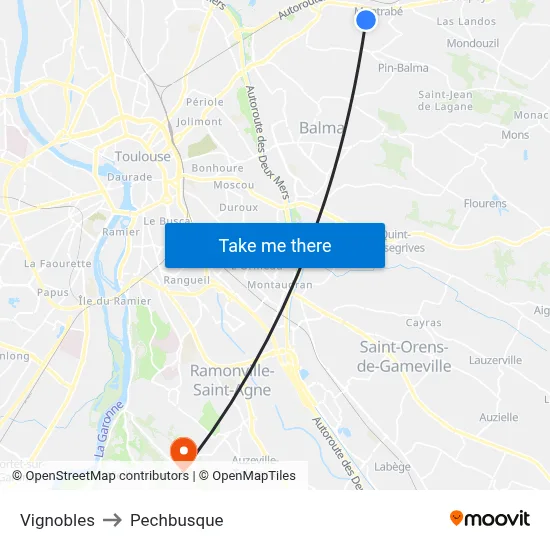Vignobles to Pechbusque map