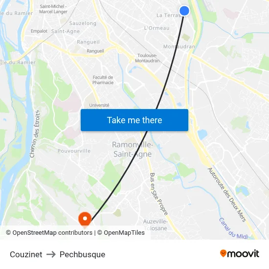Couzinet to Pechbusque map