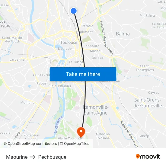 Maourine to Pechbusque map