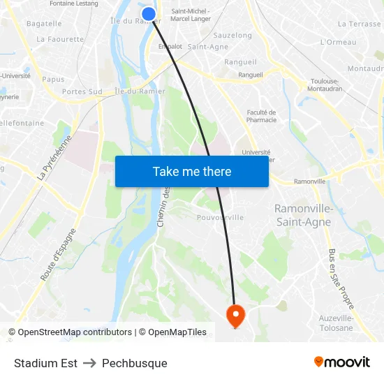 Stadium Est to Pechbusque map