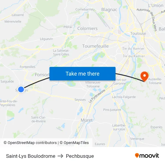 Saint-Lys Boulodrome to Pechbusque map