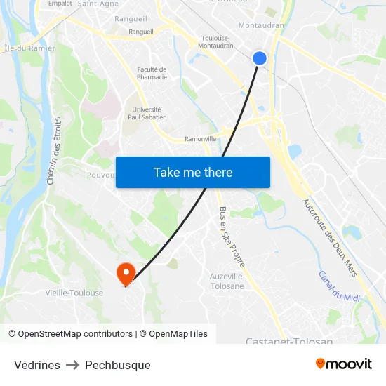 Védrines to Pechbusque map