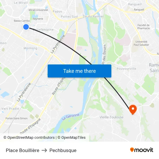 Place Bouillière to Pechbusque map