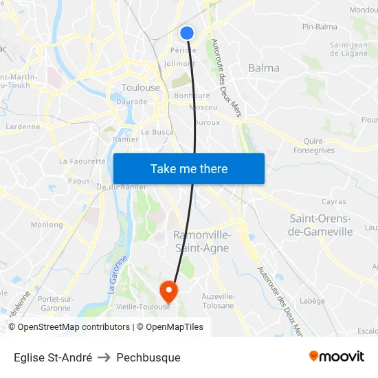 Eglise St-André to Pechbusque map