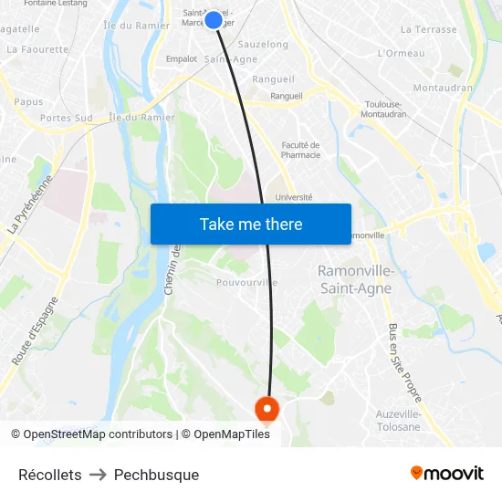 Récollets to Pechbusque map