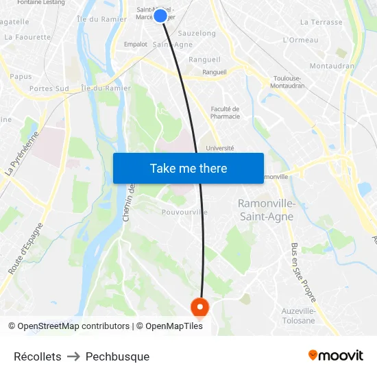 Récollets to Pechbusque map