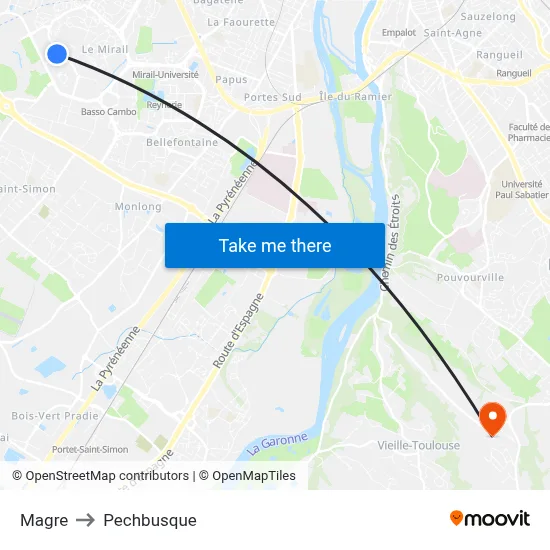 Magre to Pechbusque map