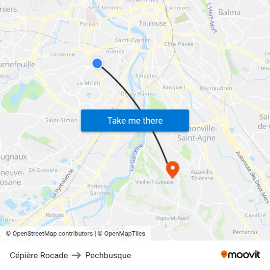 Cépière Rocade to Pechbusque map