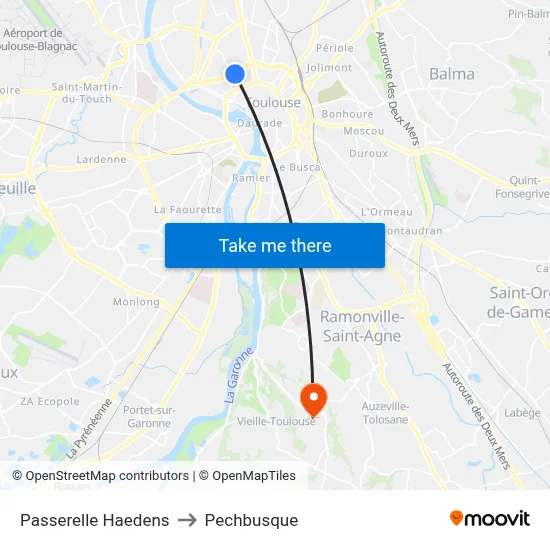 Passerelle Haedens to Pechbusque map