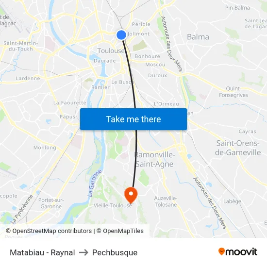 Matabiau - Raynal to Pechbusque map