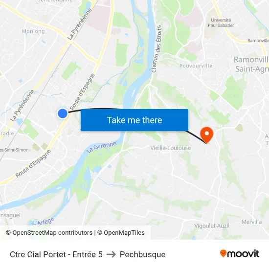 Ctre Cial Portet - Entrée 5 to Pechbusque map