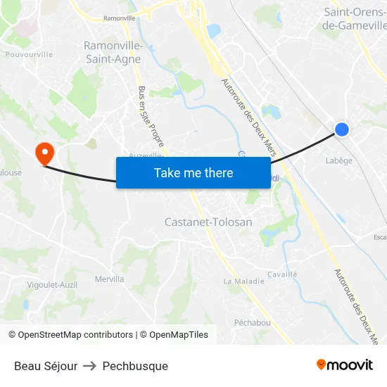 Beau Séjour to Pechbusque map