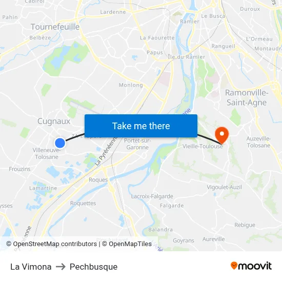 La Vimona to Pechbusque map