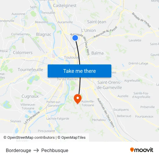 Borderouge to Pechbusque map