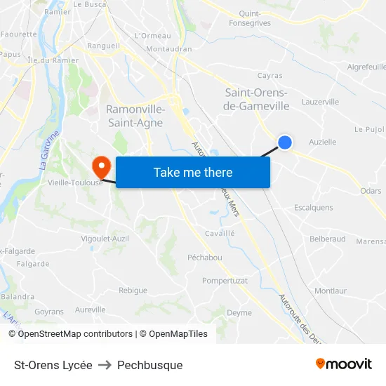 St-Orens Lycée to Pechbusque map