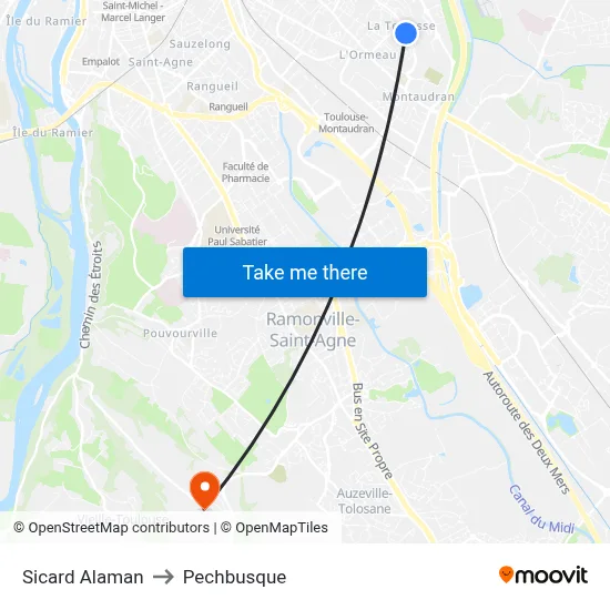 Sicard Alaman to Pechbusque map