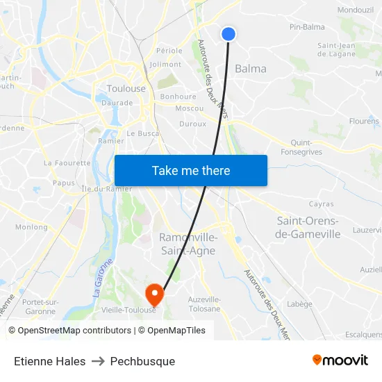 Etienne Hales to Pechbusque map