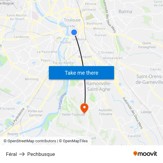 Féral to Pechbusque map
