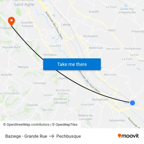 Baziege - Grande Rue to Pechbusque map