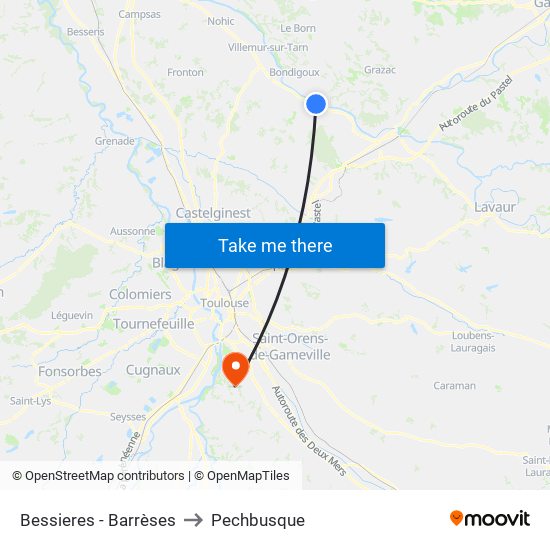 Bessieres - Barrèses to Pechbusque map