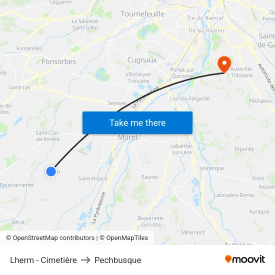 Lherm - Cimetière to Pechbusque map
