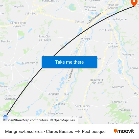 Marignac-Lasclares - Clares Basses to Pechbusque map