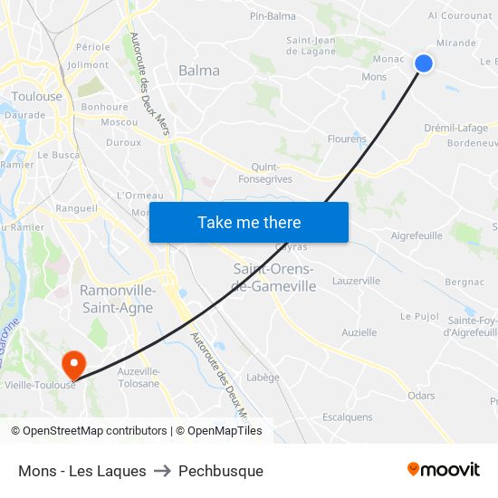 Mons - Les Laques to Pechbusque map