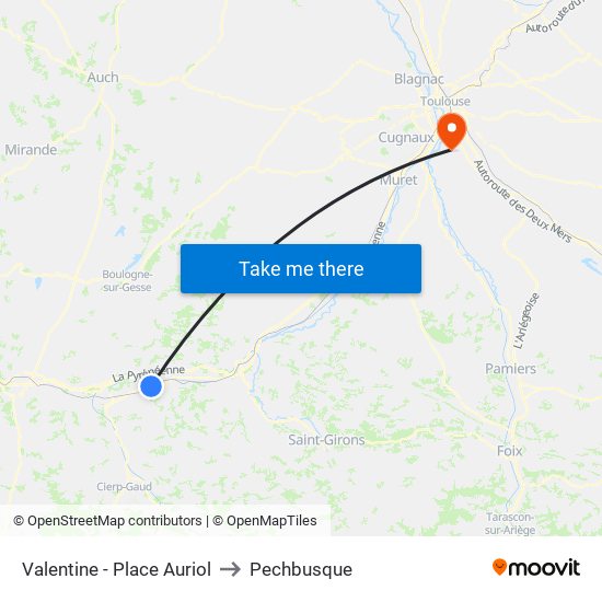 Valentine - Place Auriol to Pechbusque map