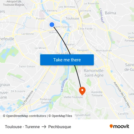 Toulouse - Turenne to Pechbusque map
