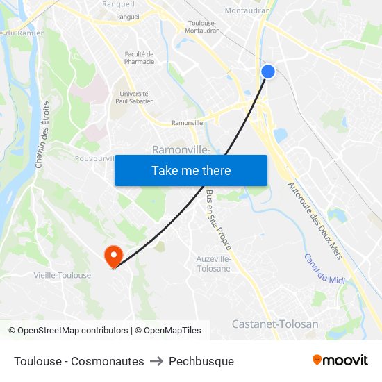 Toulouse - Cosmonautes to Pechbusque map