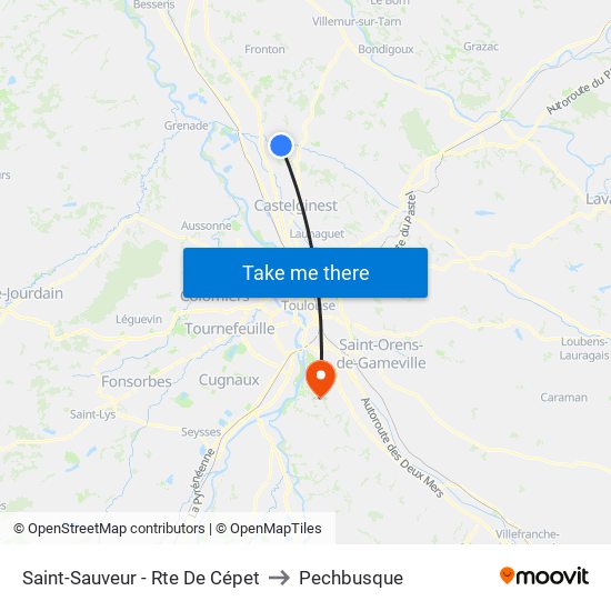 Saint-Sauveur - Rte De Cépet to Pechbusque map