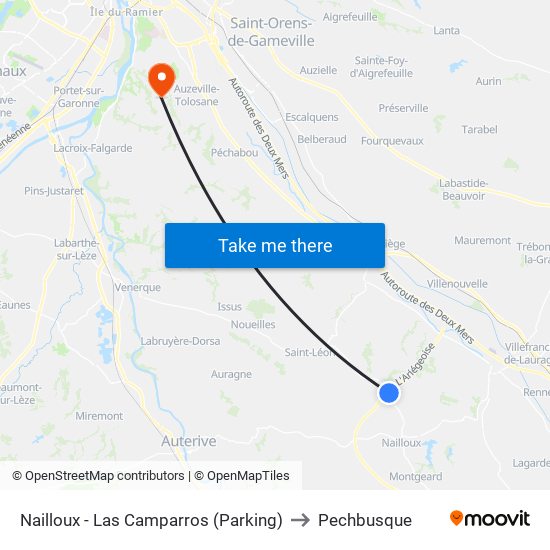 Nailloux - Las Camparros (Parking) to Pechbusque map