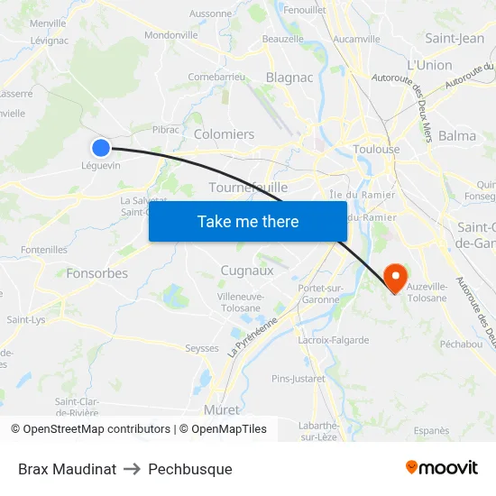 Brax Maudinat to Pechbusque map