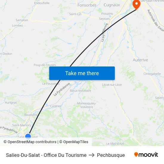 Salies-Du-Salat - Office Du Tourisme to Pechbusque map