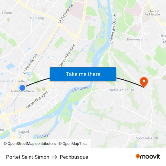 Portet Saint-Simon to Pechbusque map