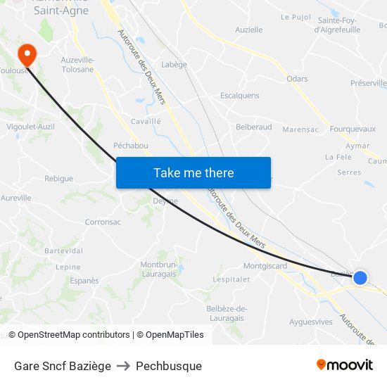 Gare Sncf Baziège to Pechbusque map