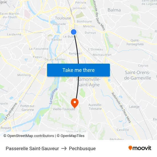 Passerelle Saint-Sauveur to Pechbusque map