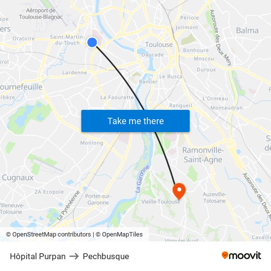 Hôpital Purpan to Pechbusque map