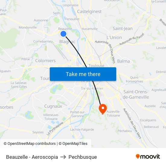 Beauzelle - Aeroscopia to Pechbusque map