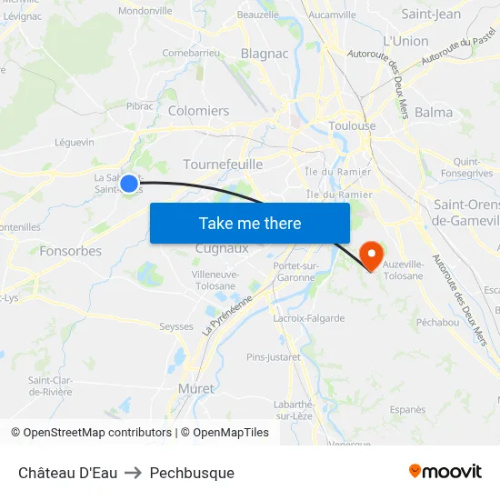 Château D'Eau to Pechbusque map