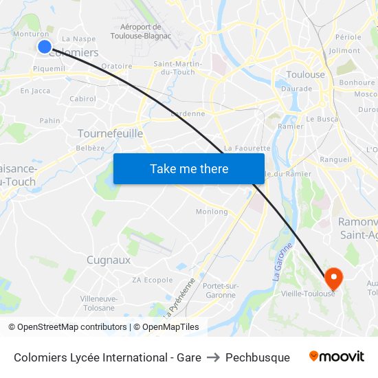 Colomiers Lycée International - Gare to Pechbusque map