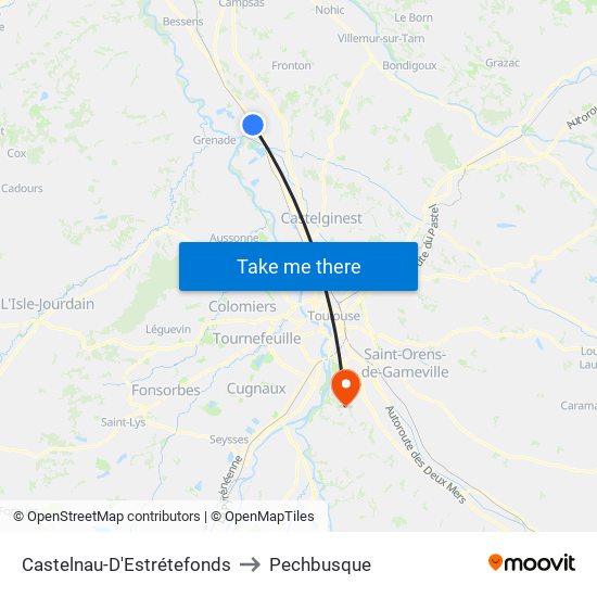 Castelnau-D'Estrétefonds to Pechbusque map