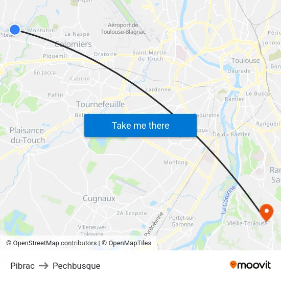 Pibrac to Pechbusque map