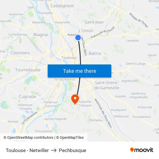 Toulouse - Netwiller to Pechbusque map