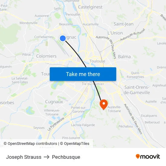 Joseph Strauss to Pechbusque map